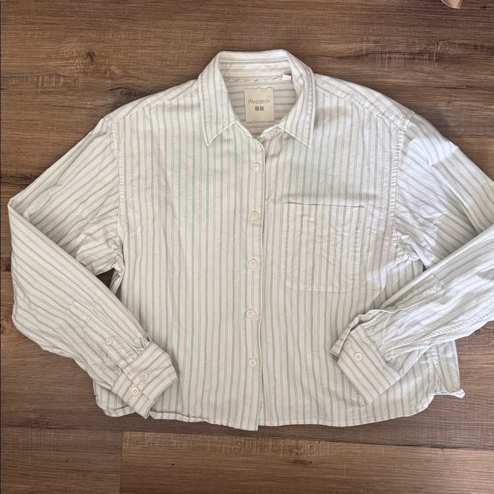 Uniqlo JW Anderson Oxford Boxy Shirt Cotton Striped Button Up Shirt Top XS - Picture 2 of 4